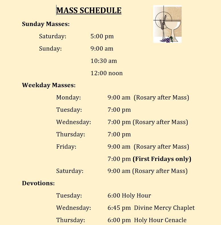 Schedule of Mass Times