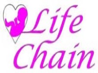 Life Chain Banner with picture of unborn child in a heart