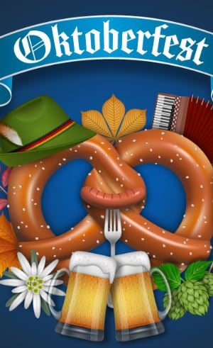 Picture of an Oktoberfest banner with pretzel and beers
