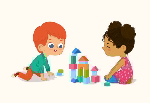 2 children playing with blocks